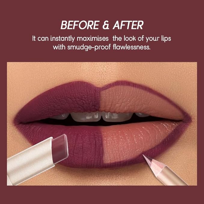 USHAS Lipstick and Lip Liner Combo Set 2 in 1 Waterproof Lipstick for Women Lip liner Set Long Lasting Lipstick, Matte Lipstick Pen with Lip Liner Set Makeup Kits (G2, Pack of 1)