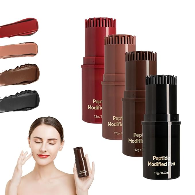 4 Pcs Peptide Hair Color Comb for Gray Hair,2 In 1 Peptide Hair Color Stick and Comb for Men Women,Instant,Moisturizing and Nourishing Unisex Hairs Concealer Sticks,Black Brown Coffee Wine Red