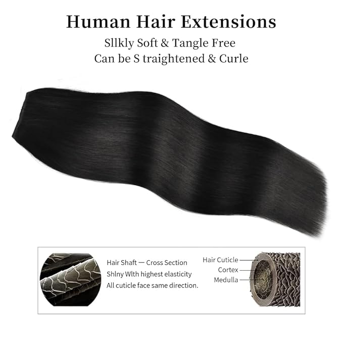 12 Inch Clip-in Hair Extensions Remy Human Hair for Women - Soft Handmade Real Human Hair Clip in Extensions, Straight, Thick, 105g 7pcs Jet Black #1 Color