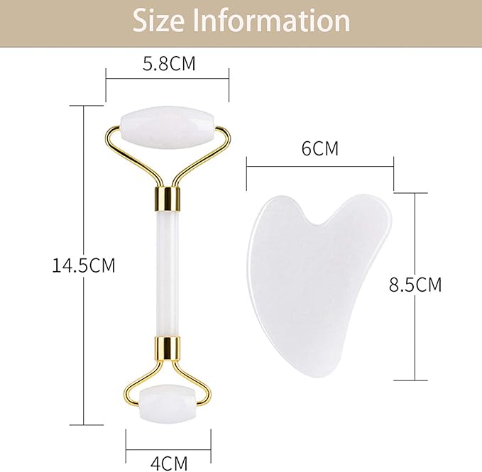 HOTACE Jade Roller Gua Sha Set Natural Jade Stone Roller for Face Beauty Facial Roller Massager Tools Face Slimming Lift Anti Wrinkle Skin Care Tools-White Jade