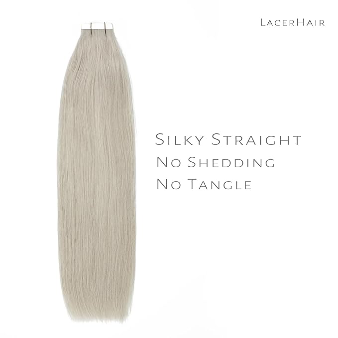 Lacer Grey Tape in Hair Extensions Human Hair - 18 Inch Seamless Silver Grey Balayage Invisible Tape in Hair Extensions 20pcs 50g