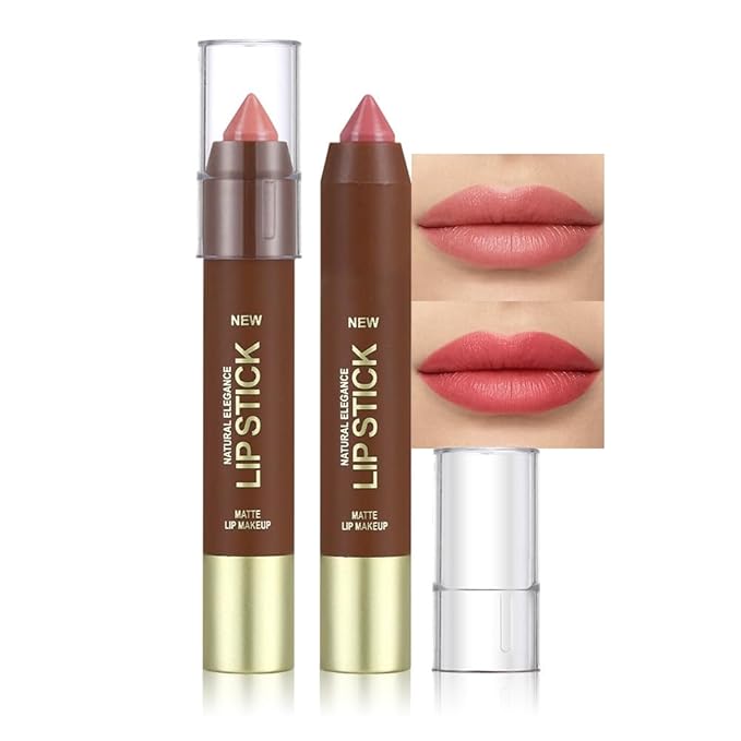 2Pcs Matte Lipstick Crayon Set for Women, 24 Hour Rose Pink Ruby Red Lipstick Lip Liner Pencil Long Lasting Waterproof Smudge Proof, Neutral lip liner marker Easy Application Full Coverage