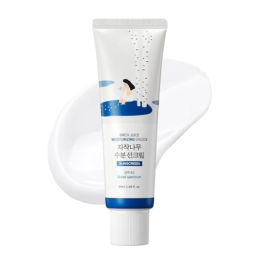 ROUND LAB Birch Juice Moisturizing UV LOCK SPF 45, 1.69 Fl Oz, Hydrating Lotion-like Lightweight Glow Sunscreen for Sensitive Skin, No White Cast, Fragrance-Free, Protector Solar, Korean Sunscreen