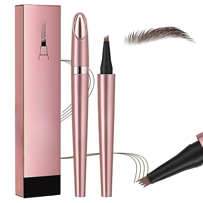 Microblading Eyebrow Pen, New 3D Microblading Eyebrow Pencil, Waterproof Eye Brow Pen with 4 Tip, Natural Magic Eyebrow Makeup Fine Stroke Contouring Pencil Long-Lasting Stay on All Day (Light Brown)