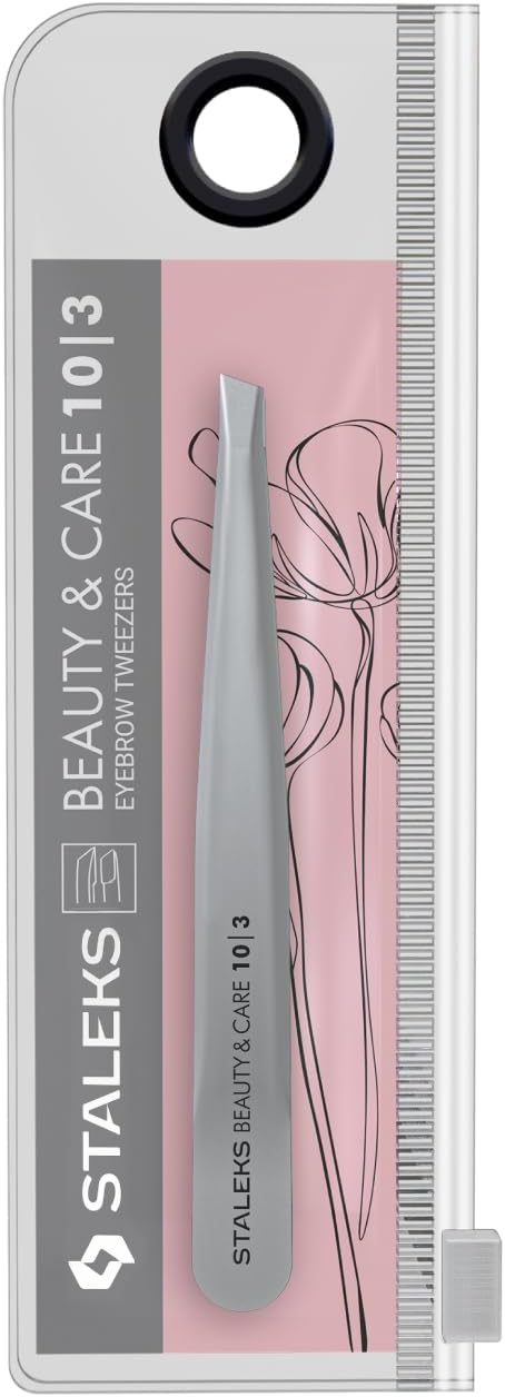 STALEKS BEAUTY & CARE 10 Type 3 Eyebrow Tweezers – Wide Beveled Stainless Steel for Thick Brows & Home Hair Removal
