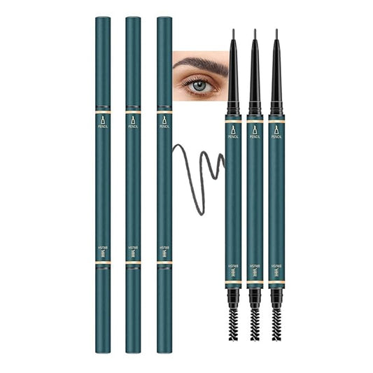 Fine Tip Eye Brow Pencils for Women, Ultra-Fine Mechanical Pencil with Eyebrow Brush,Draws Tiny Brow Hairs, 3 Pcs Waterproof Dual-Sided Defines, Fills Brows, Shapes, Contours, Combs-Natural black