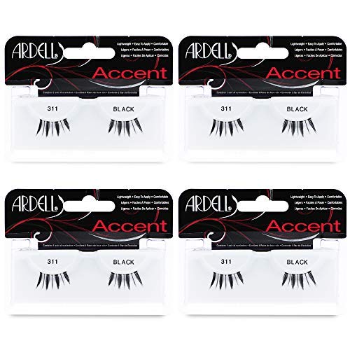 Ardell Accent Half Lashes 311 - Black, Lightweight Cat Eye Half Lashes for Natural Eye Enhancement, Comfortable Fit False Eyelashes, 4 Pack
