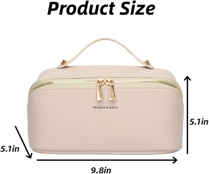 Large Capacity Checkered Makeup Bags Portable Travel Cosmetic Bags Open-Flat Toiletry Bag for Women Girls Make Up Organizer with Divider Pouch Zipper Bag (C-Black)