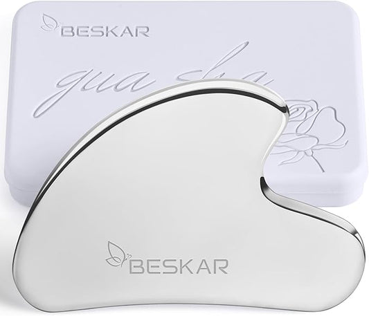 BESKAR Gua Sha Facial Tools, Stainless Steel Guasha Massage Sticks for Jawline Sculpting, Tighten Face Skin and Reduce Wrinkles, Face Eyes Body Neck Massage Tool, Skin Care Gift