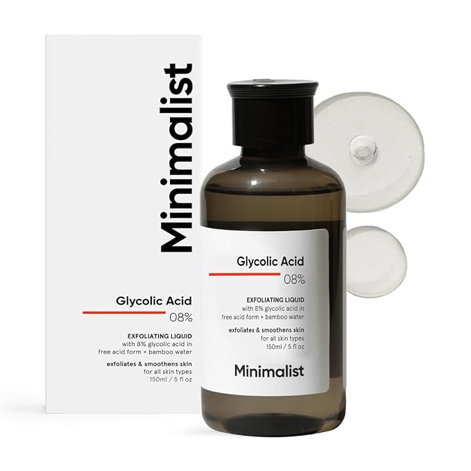 Minimalist 8% Glycolic Acid Exfoliating Toner for Glowing Skin | Multi-Functional Exfoliating Toner with Bamboo Water for Body, Face, Underarms & Scalp | for Women & Men | 5 Fl Oz / 150 ml