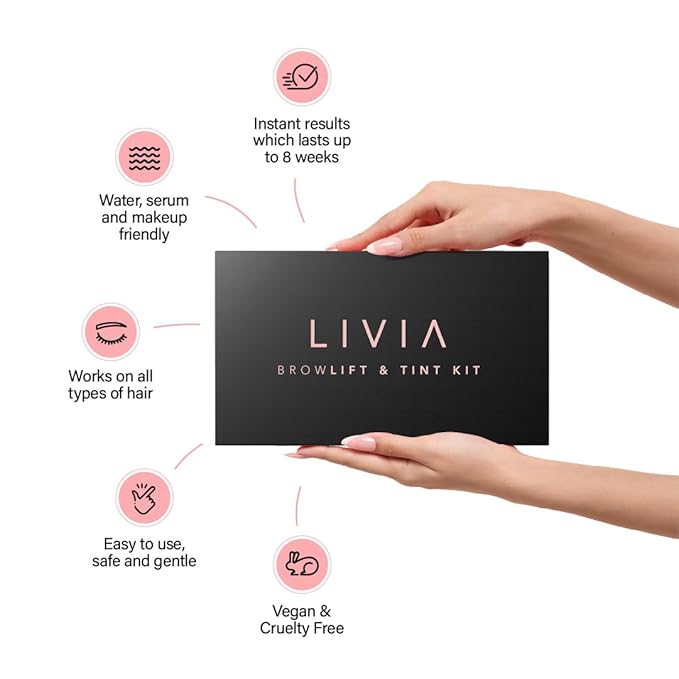 LIVIA Eyebrow Lamination & Black Color Kit – DIY Brow Lift & Definition for Fuller, Darker & Thicker Brows – Long-Lasting, Salon-Quality Results at Home – Gentle Formula – 3 Applications