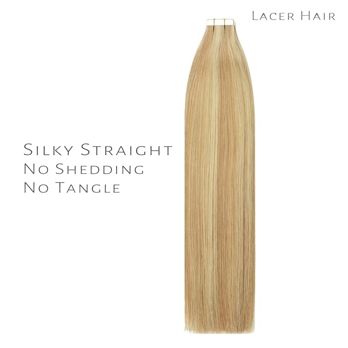 Lacer Tape in Human Hair Extensions 18 Inch 100G 40Pcs Golden Blonde to Platinum Blonde Hair Extensions Real Human Hair Tape in Straight Hair