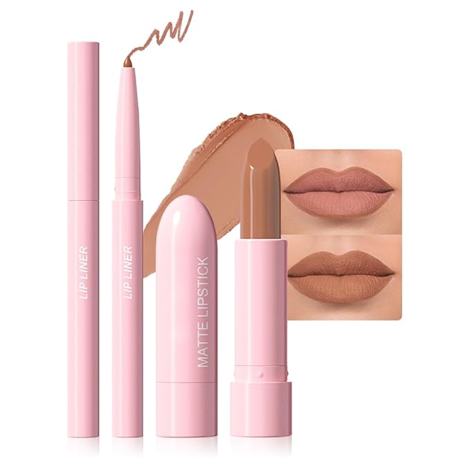 2 in 1 Matte Lipstick Lip Liner Pencil Set,Nude Waterproof Lip Stick Lip liner Combo for Old Women Long Lasting Lipstick Crayon,labiales mate 24 horas originales