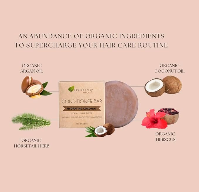 Coconut & Argan Oil Conditioner Bar, Deep Moisturizing for Dry Damaged Hair. Hydrating & Nourishing Solid Conditioner for Curly, Coily & Color Treated Hair, Vegan & Sulfate free, USA Made. 2.3 oz.