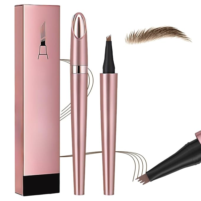 Microblading Eyebrow Pen, New 3D Microblading Eyebrow Pencil, Waterproof Eye Brow Pen with 4 Tip, Natural Magic Eyebrow Makeup Fine Stroke Contouring Pencil Long-Lasting Stay on All Day (Dark Brown)