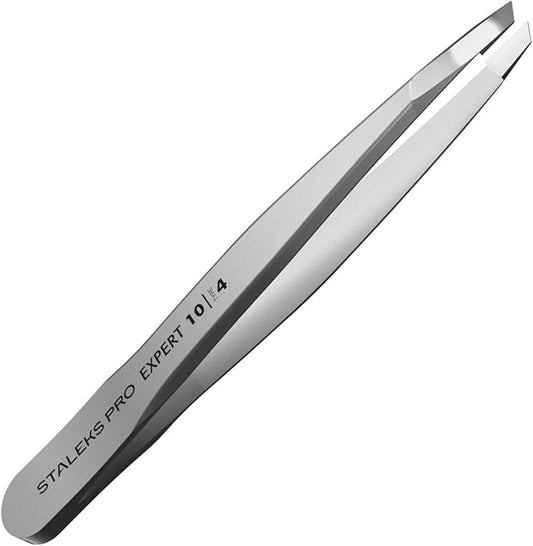 Staleks Pro Eyebrows Tweezers for Women - Bevel Tip Precise Tweezers for Eyebrow Shaping and Ingrown Hair Removal: Stainless Steel Tool for Professionals Type 4 TE-10/4