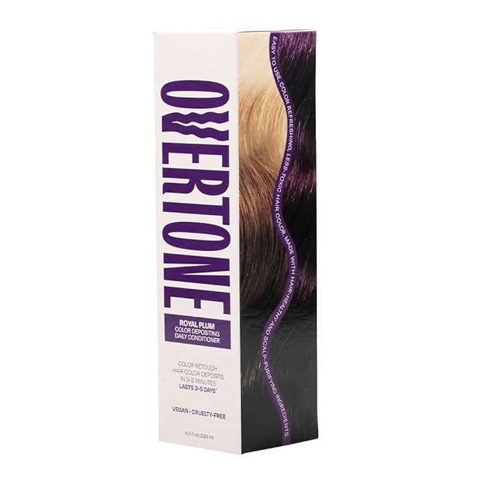 Overtone Daily Color Depositing Conditioner - 4.5oz Temporary Coloring Conditioner with Shea Butter & Coconut Oil - Refresh Color & Prevent Fading- Vegan & Cruelty-Free, Purple for Brown is Royal Plum