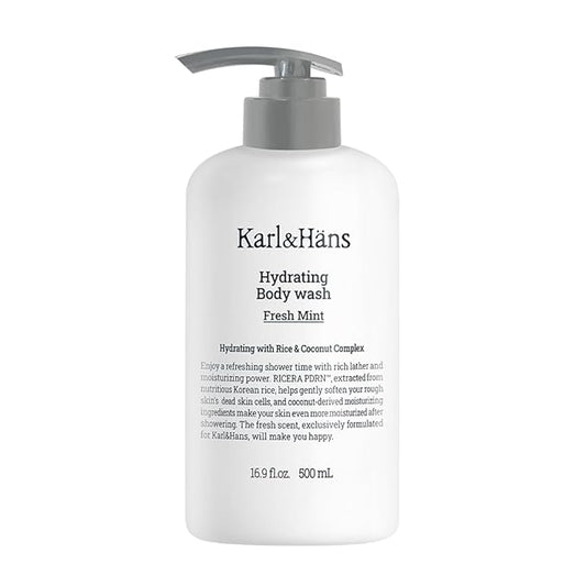 Karl&Hans Hydrating Body Wash – Refreshing Cleanser with Coconut-Derived Moisturizers, RICERA PDRN & Ceramide Complex, Pump Dispenser for Daily Ease (Fresh Mint)