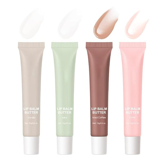 4 Flavors Lip Glossy Butter Balm Lip Tint Hydrating Lip Gloss Ultra-Hydrating & Nourishing Lip Care with Natural Ingredients (4 Color)