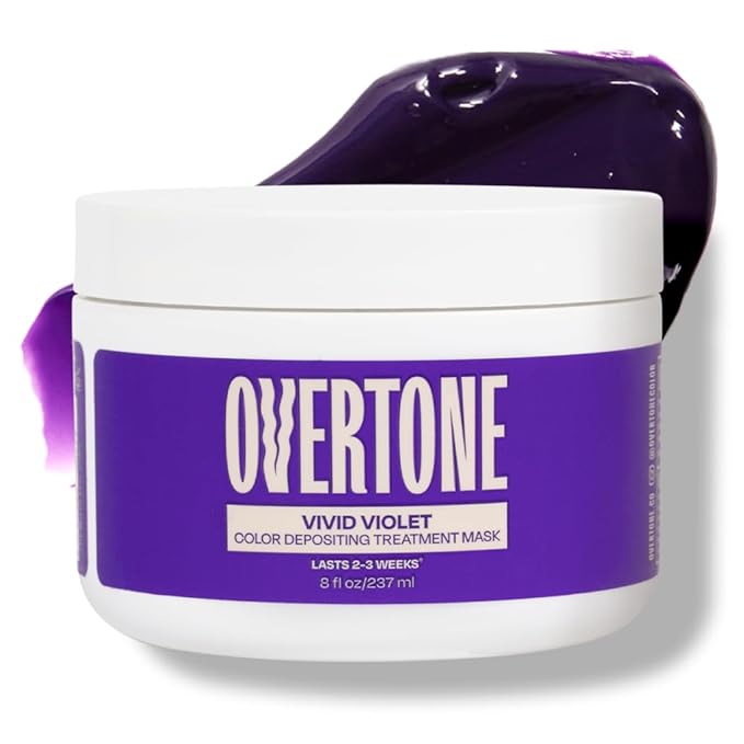 Overtone Semi Permanent Hair Color Conditioner, Vivid Violet, 8 oz, Nourishing, Damage-Free, Color Depositing Mask for All Hair Types with Shea Butter & Coconut Oil, Vegan & Cruelty-Free