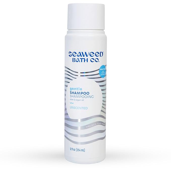 Seaweed Bath Co. Gentle Shampoo, Unscented, 12 Ounce, Sustainably Harvested Seaweed, Aloe, Argan Oil, for Sensitive Scalps and All Hair Types