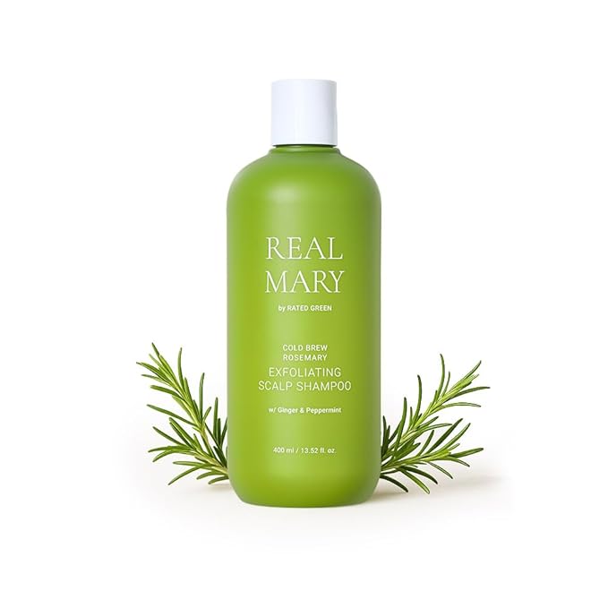 RATED GREEN Real Mary Exfoliating Dry Scalp Shampoo, 13.52 fl oz - Organic Rosemary Hair for Itchy , Gentle Scalp Moisturizer, with Ginger & Peppermint Oil