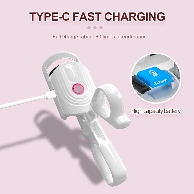 Heated Eyelash Curlers Electric Eyelash Curler USB Rechargeable Eyelash Curlers Natural Curling for Long Lasting Eye Lashe Women Makeup Tools Gift (White)