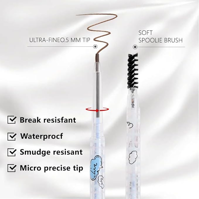 8 Pcs Dual-Sided Ultra-Fine Eyebrow Pencils Pack, Waterproof Eye Brows Pen for Women, Draws Tiny Brow Hairs, Defines, Fills Eyebrows, Shapes, Contours, Combs, (4*Grey+4*Grey Brown)