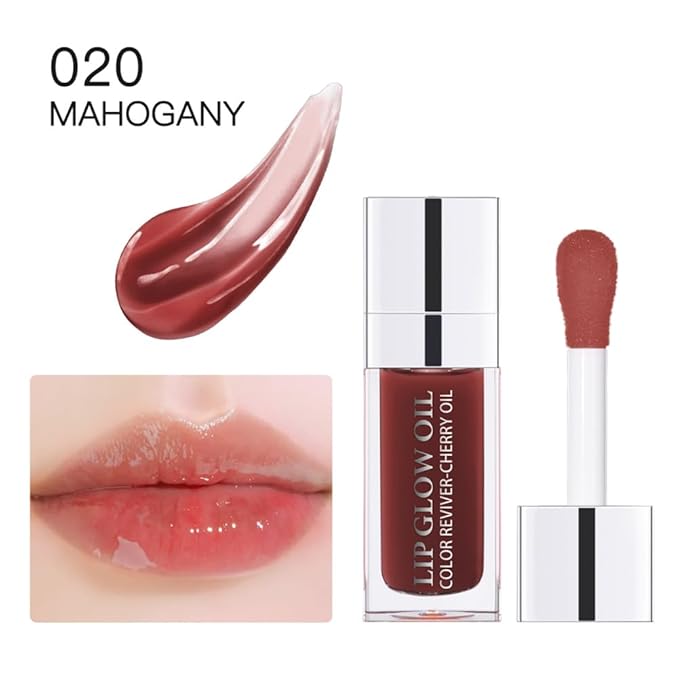 Hydrating Lip Glow Oil, Moisturizing Lip Glow Oil, Nourishing Glossy Transparent Lip Oil, Plumping Lip Oil, Lip Balm, Non-sticky Tinted Toot Lip Balm for Lip Care (BROWN) 0.2 OZ