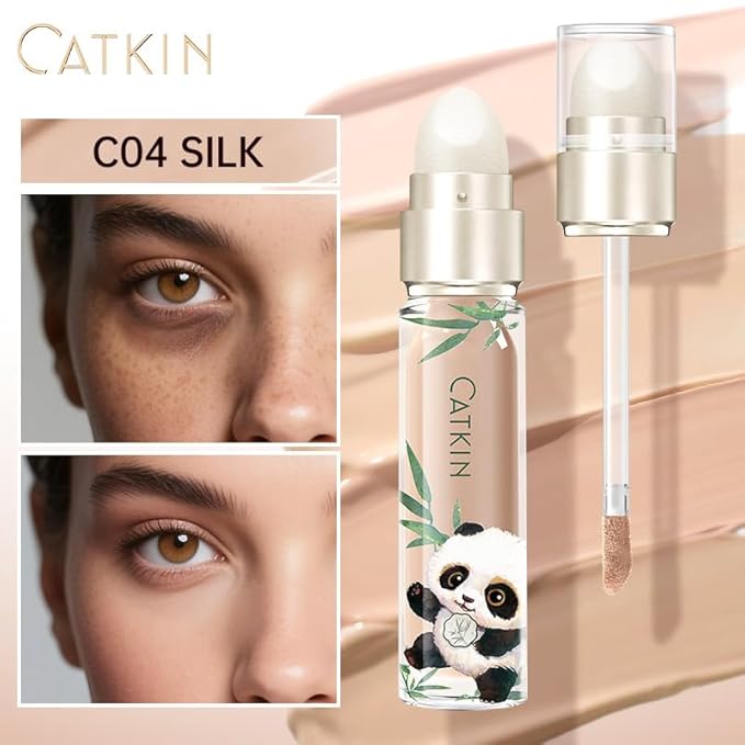 CATKIN Full Coverage Dual-Ended Liquid Concealer Eraser Dark Circles Treatment, Creamy Blendable smooth formula for Blemishes Redness, Long Lasting Waterproof, Sponge Tip Included 5g C04 SILK