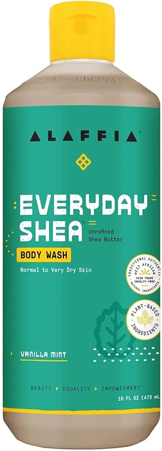 Alaffia EveryDay Shea Body Wash - Naturally Helps Moisturize and Cleanse without Stripping Natural Oils with Shea Butter, Neem, and Coconut Oil, Fair Trade, Vanilla Mint 16 Fl Oz