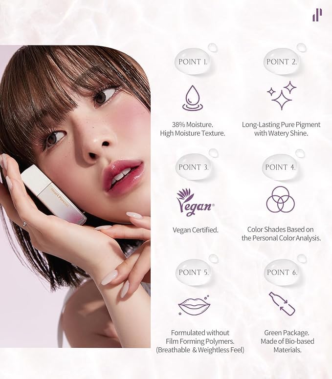 Heart Percent Dote On Mood Pure Glow Tint, Watery & Lightweight Moisturizing Lip Stain Long Lasting Liquid Lipstick 6.8g, #17. Flash Pink