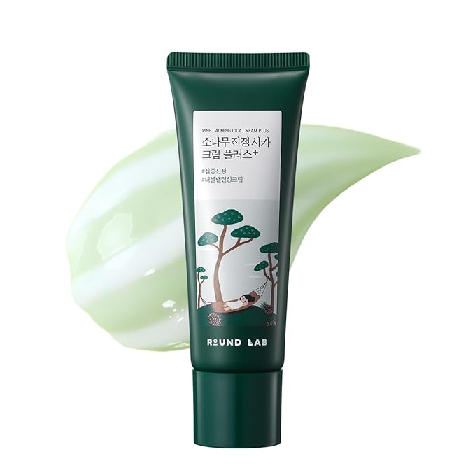 ROUND LAB Pine Cica Calming Cream Plus 60ml – Dual-Texture Soothing Cream for Blemish Care, Acne-Prone Skin Safe, Sebum & Oil Control, Intensive Calming, Strengthens Skin Barrier, Clear & Calm Finish