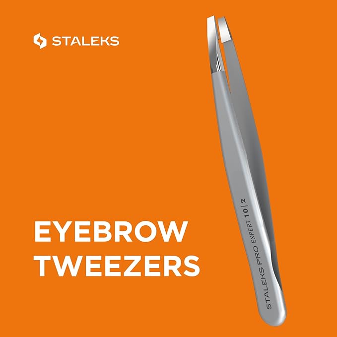 Staleks Pro Eyebrow Tweezers Expert 10 Type 3 – Wide Beveled Edges– Professional Stainless Steel Tweezer – Precision Hair Removal – Comfortable Grip – Manual Sharpening