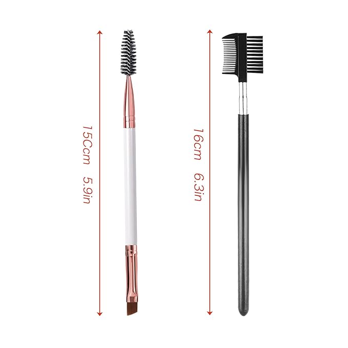 Duo Eyebrow Brush, Eyebrow Brush Eyelash Comb and Eyebrow brush, Professional Angled Eye Brow Brush and Spoolie Brush Set. (Black+White)