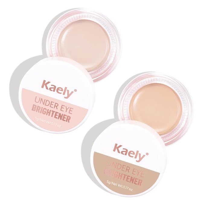 Kaely 2Pcs Shimmer under Eye Brightener, Conceal Brighten Dark Circles, Color Correcting Pot Concealer for Dark Circles, Waterproof, Vegan Makeup & Cruelty-Free, 03 Ivory White & 04 Light