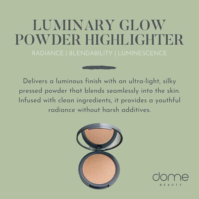 dome BEAUTY Luminary Glow Powder Highlighter - Hydrating Face Highlighter for Radiant Glow, Lightweight and Buildable Highlighter Makeup Powder, Clean Beauty Formula, Vegan and Cruelty-Free