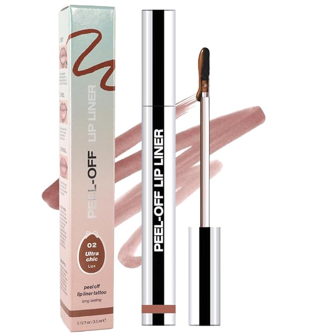 Matte Lip Stain Peel Off Lip Liner, Brown Peel Off Lip Stain Tattoo,Long Lasting & Waterproof Peel Off Lip Gloss Lip Liner,Transfer-Proof All Skin Types.0.12 fl oz #02
