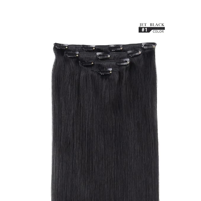 22" Clip in Hair Extensions Real Human Hair for Women - Silky Straight Jet Black Human Hair Clip in Extensions 90grams 4pieces #1 Color
