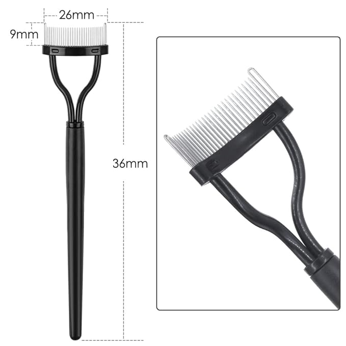 Steel Eyelash Comb, Angled Eyebrow Brush, Mascara Comb Curlers Spoolie Brush, 3 PCS in 1 Box Eyes Makeup Grooming Tool Set(Black)