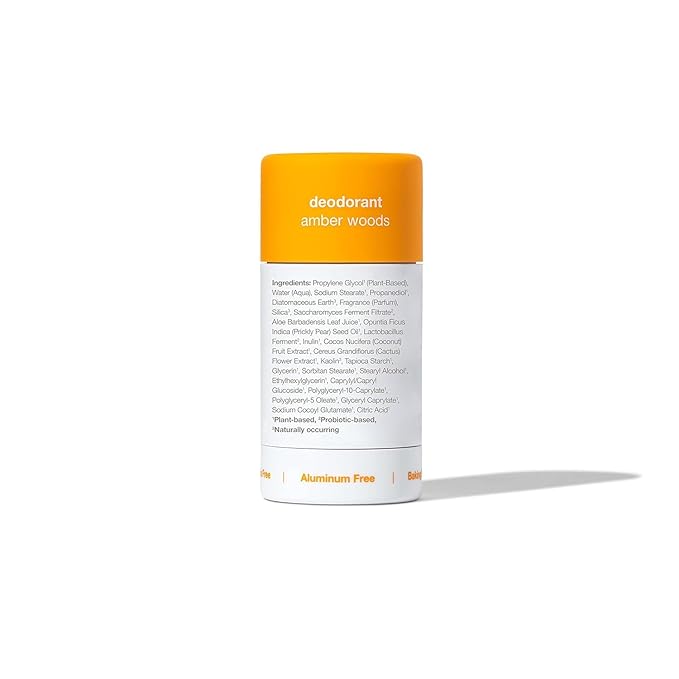 Hume Supernatural Aluminum Free Deodorant for Women & Men - Safe for Sensitive Skin - Probiotic, Plant-Based, Baking Soda Free, Aloe, & Cactus Flower, Anti Sweat, Stain & Odor - Amber Woods, 1-Pack
