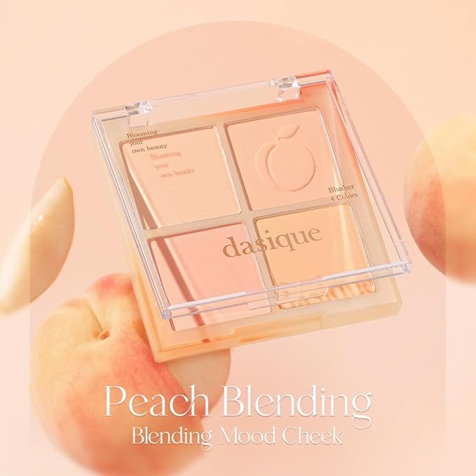 Dasique Blending Mood Cheek #03 Peach Blending l Vegan, Cruelty-Free l 4 Blendable Shades in Lightweight, Long-lasting, Smooth Powder