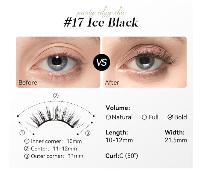 WOSADO Magnetic Eyelashes with Applicator Kit, No.17 Ice Black, Reusable Magnetic Lashes without Eyeliner, Glue-free False Lashes, Waterproof, Lightweight, Suit for Heavy Makeup