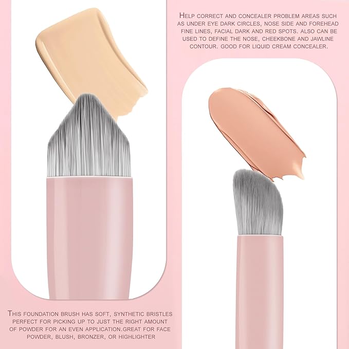 KINGMAS Foundation Makeup Brushes, V-Shaped Kabuki Concealer Brush Under Eye Nose Contour Brush for Liquid Cream Powder Blending Buffing (Pink)