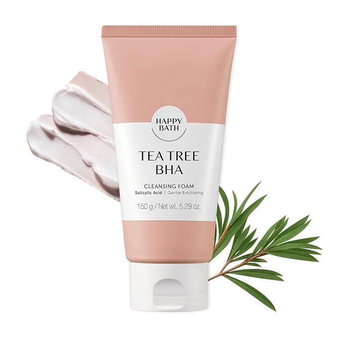 HAPPY BATH Tea Tree Facial Cleanser, Exfoliating BHA Face Wash with Salicylic Acid&Tea Tree Extracts, Combination to Oily Skin, Korean Foaming Face Cleanser, Gentle Formula for Daily Use, 5.29 Fl Oz.