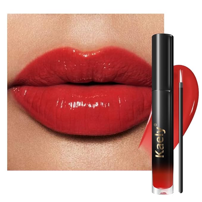 Kaely Longwear Shine Lipstick for Women, Highly Pigmented Liquid Lip Color Makeup, Non-Transfer Lip Gloss Stain Waterproof Smudge Proof 24 Hour, Glossy Finish, Vegan & Cruelty-free, 05 RED HOT