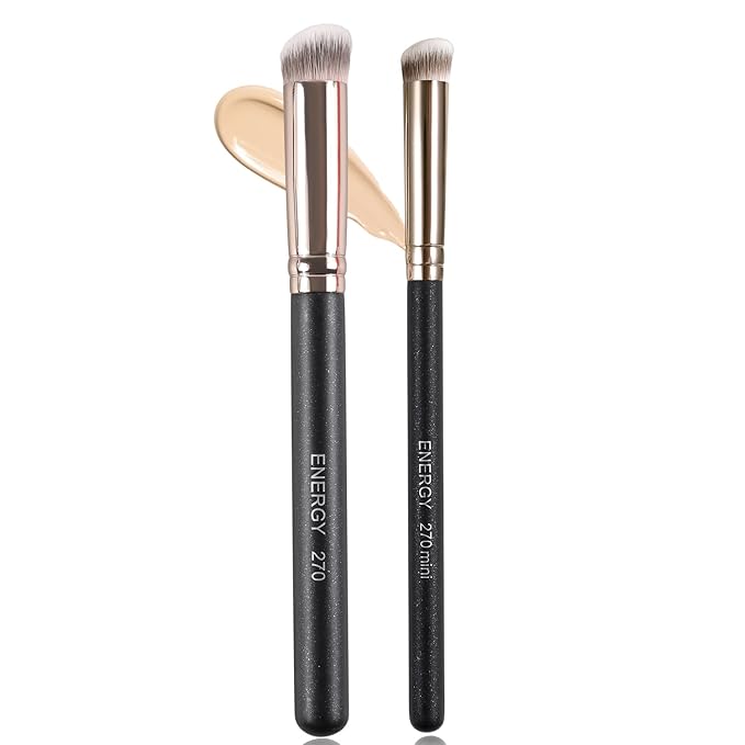 ENERGY Concealer Makeup Brush Set Professional Under Eye Make Up Brushes Perfect For Liquid Cream Powder Founation Blending Soft Vegan Angled Travel Cosmetics Applicator 2pcs