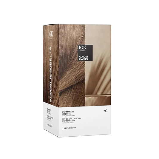 IGK Permanent Hair Dye Color Kit | 7G Almost Blonde - Dark Golden Blonde | 100% Gray Color Coverage + Strengthen + Shine | Ammonia Free