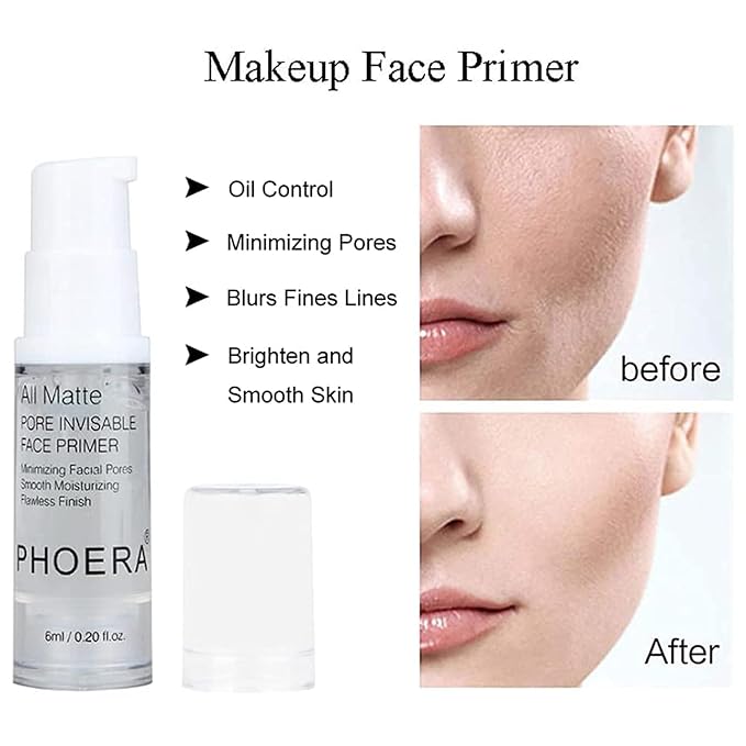 PHOERA Air Cushion CC Cream Natural Foundation, Primer, Powder, Foundation Brush, 2 Makeup Sponge (102Nude + 02Natural CC)