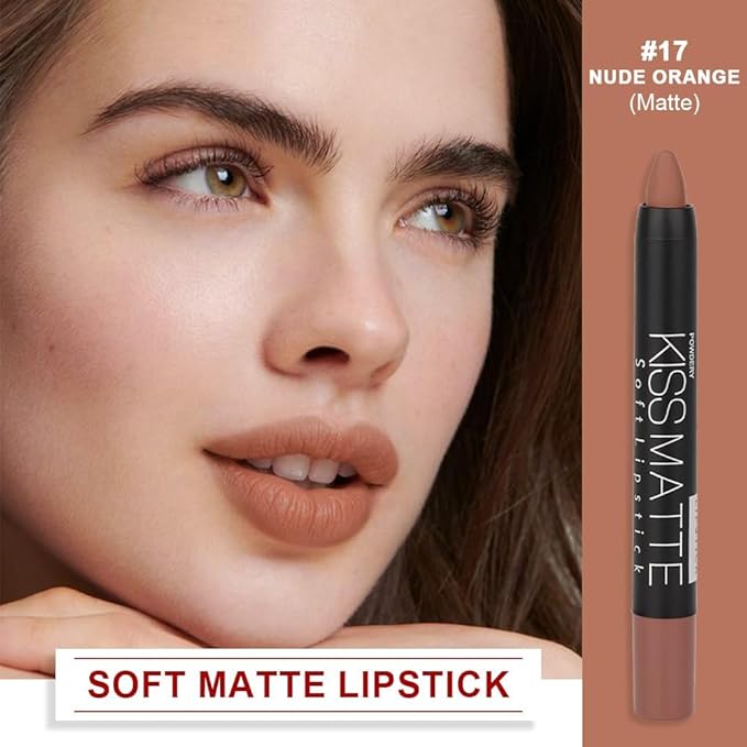 Generic Deep Dark Red Matte Lipstick and Lip Crayon Liner Pencil Pen Set for Women Lip Stain Long Lasting Waterproof labiales (1, 1Pcs 17# Light Brown)